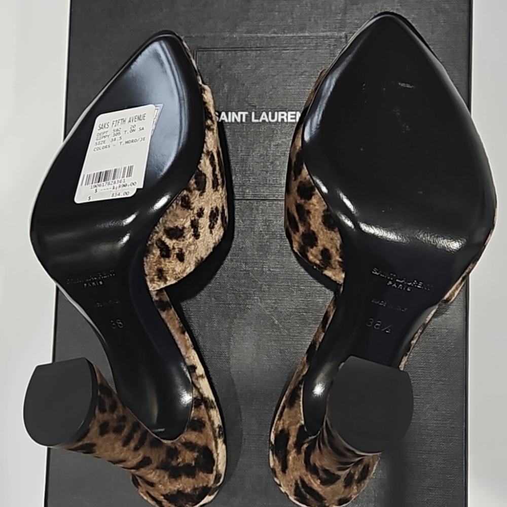 Saint Laurent Suite Heeled Mules in Leopard Velvet Velour - Picture 14 of 15